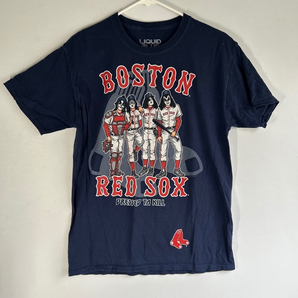 Liquid Blue KISS Boston Red Sox Dressed To Kill Navy Graphic T-Shirt Mens M‎